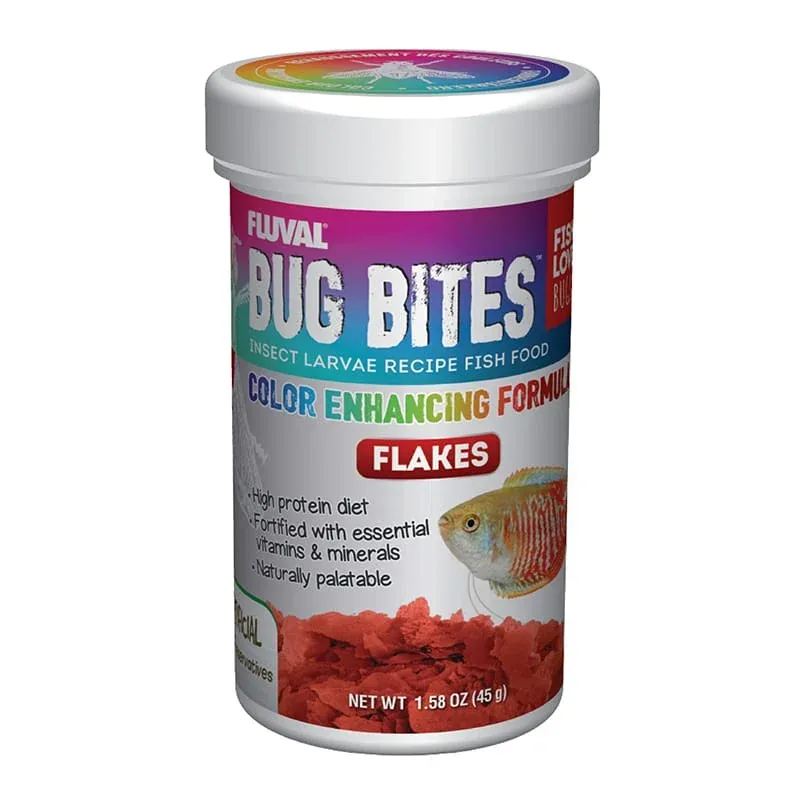 Fluval Bug Bites Color Enhancing Flakes – 1.58 oz / 45 g – A7347