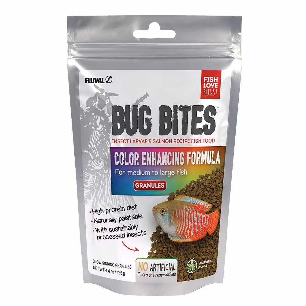 IndieFur - Branded Online Aquarium Store in India. Fluval Bug Bites Color Enhancing Formula – Medium to Large – 1.4-2.0 mm sticks – 125g