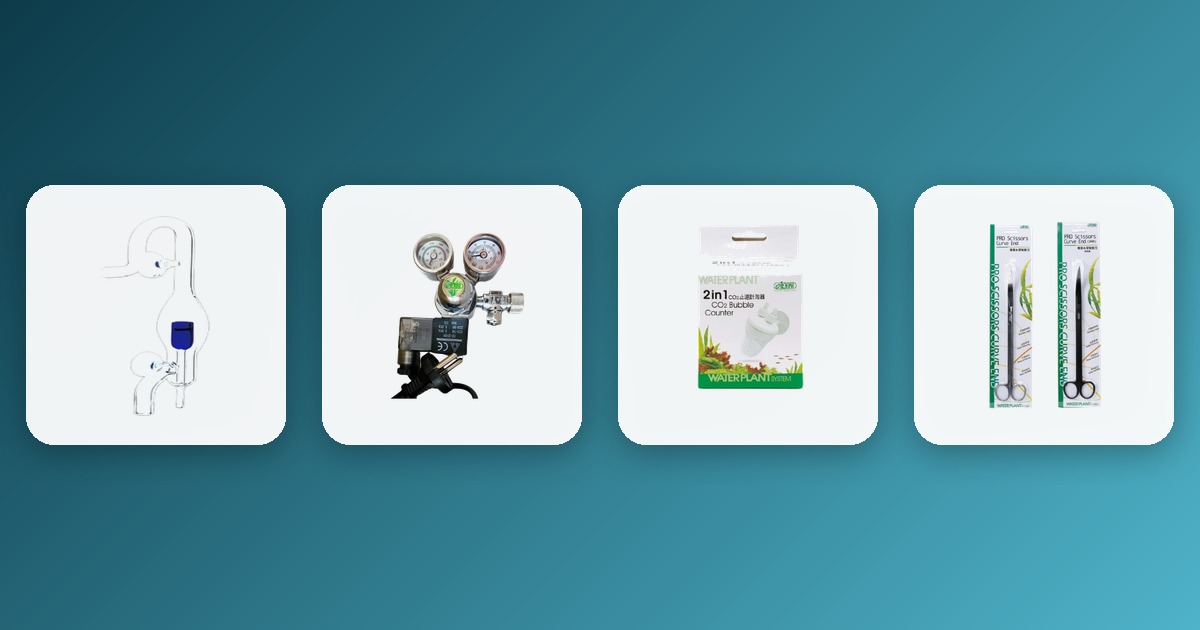 ISTA CO2 aquascaping equipment: glass diffuser, twin gauge controller, bubble counter, and pro scissors