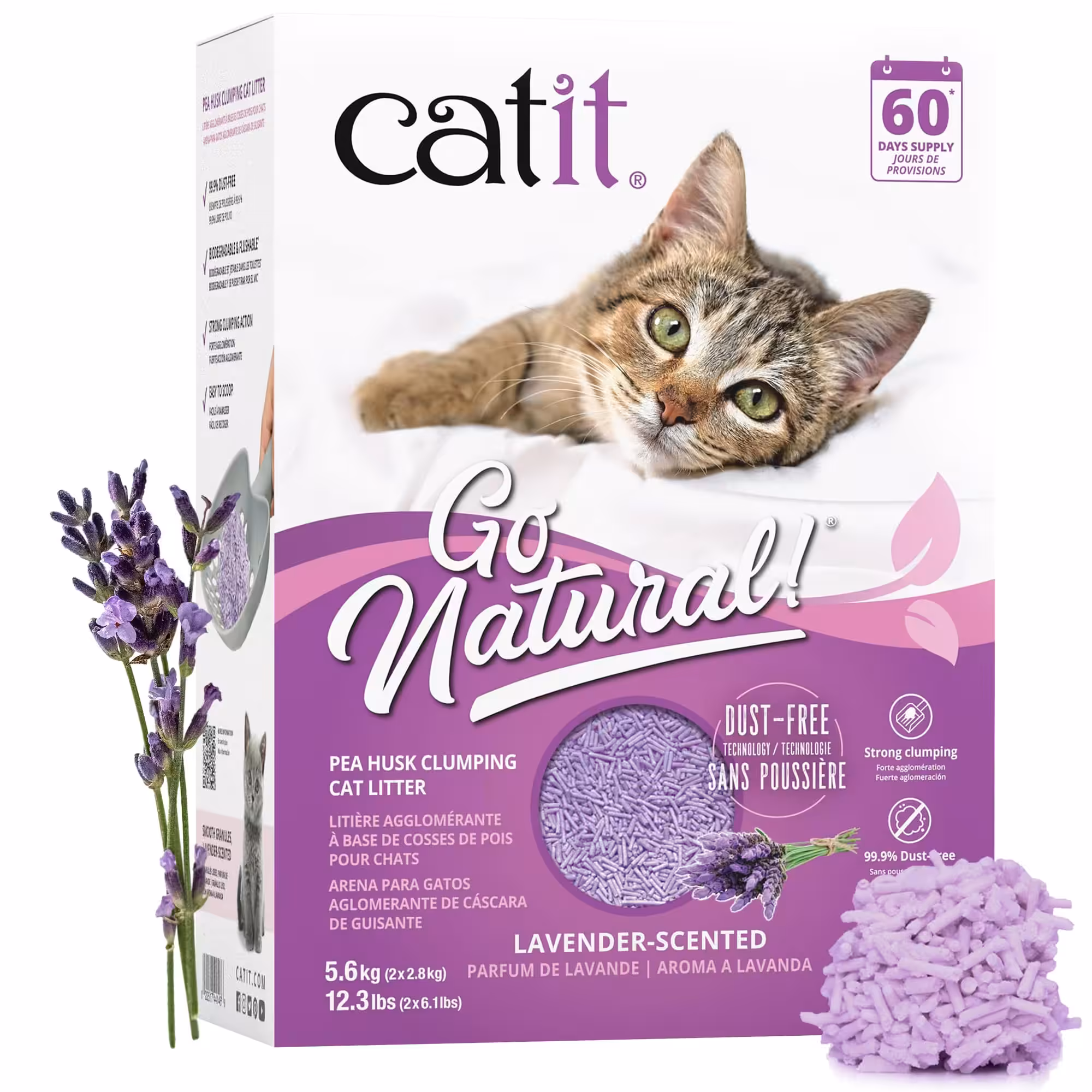 Catit Go Natural Pea Husk Clumping Cat/Kitty Litter Sand: Lavender-scented